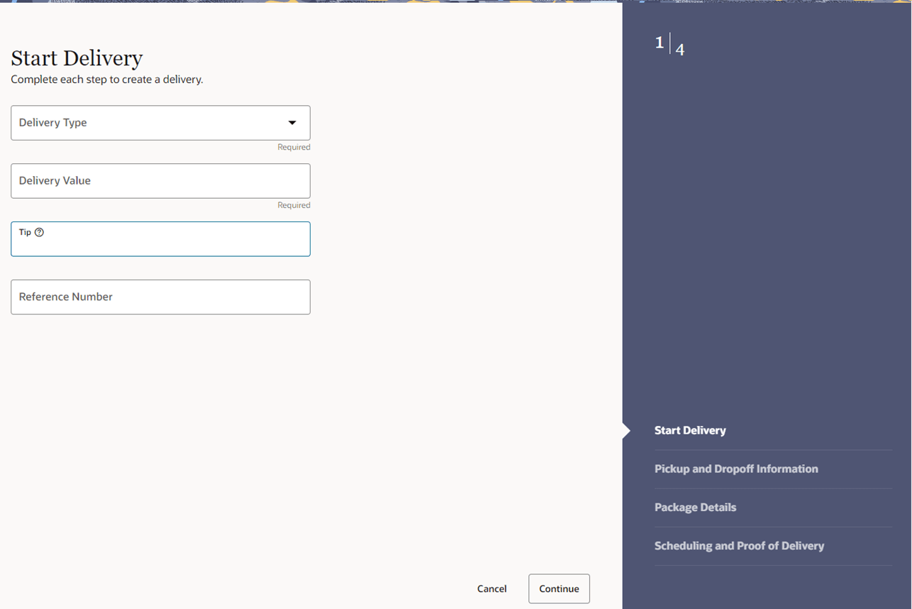 Start Delivery page