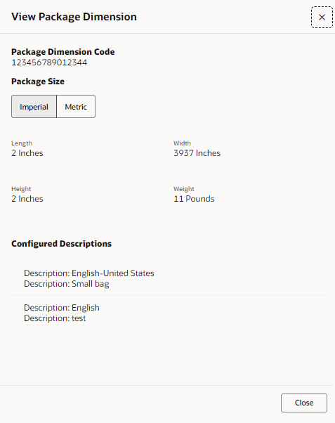 View Package Dimension