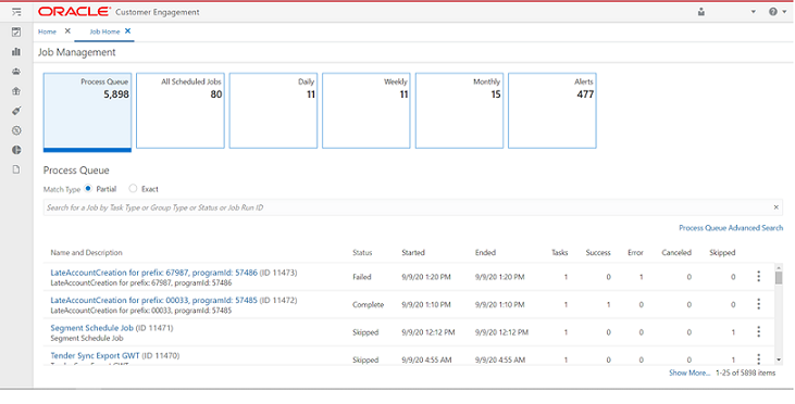 Example of Job Management screen. Example of Job Management screen.