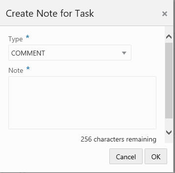 This figure shows the Create Note for Task