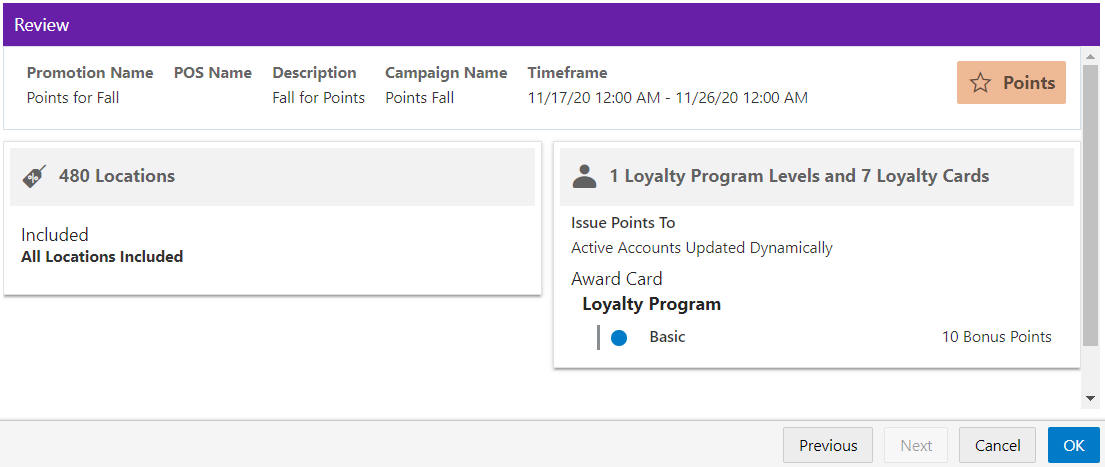 Points Promotion Review Tab