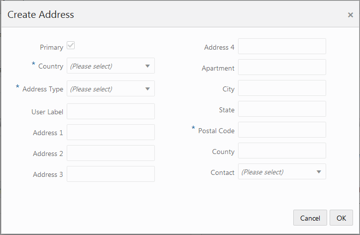 This figure shows the Create Address dialog