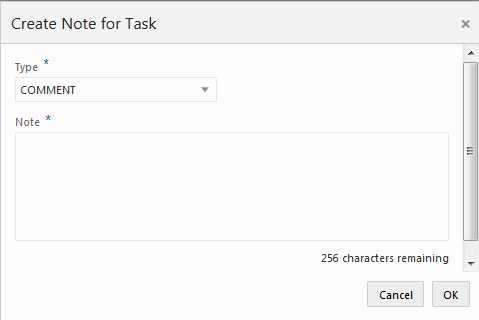 This figure shows the Create Note for Task