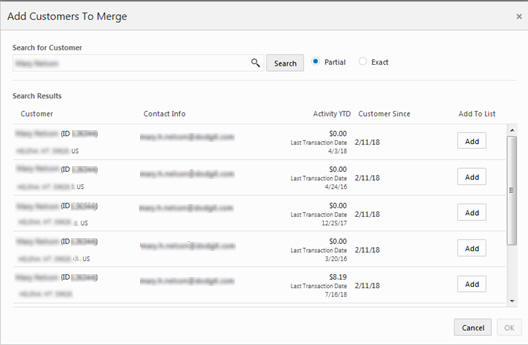This figure shows the Add Customer to Merge Results