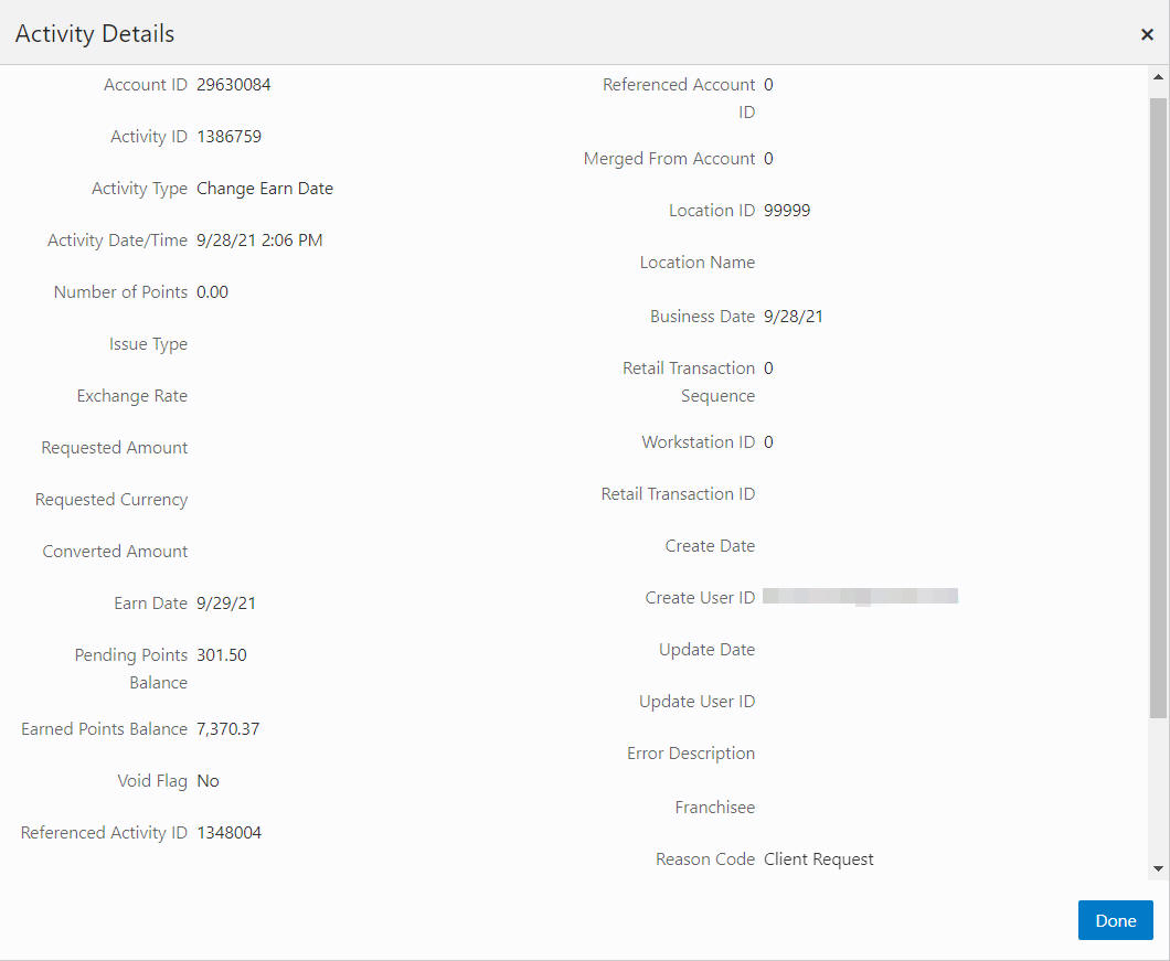 Activity Details - Loyalty Account