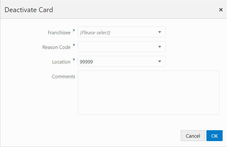 Deactivate Card Window