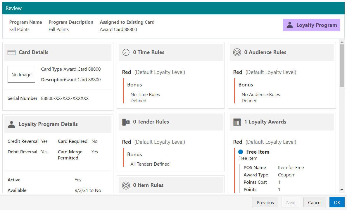 Loyalty Program - Review Tab (Assigned to Existing Card)
