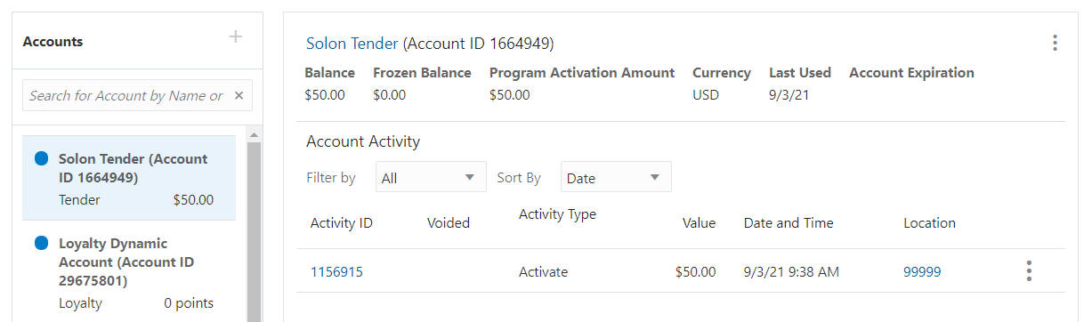 Tender Account Information