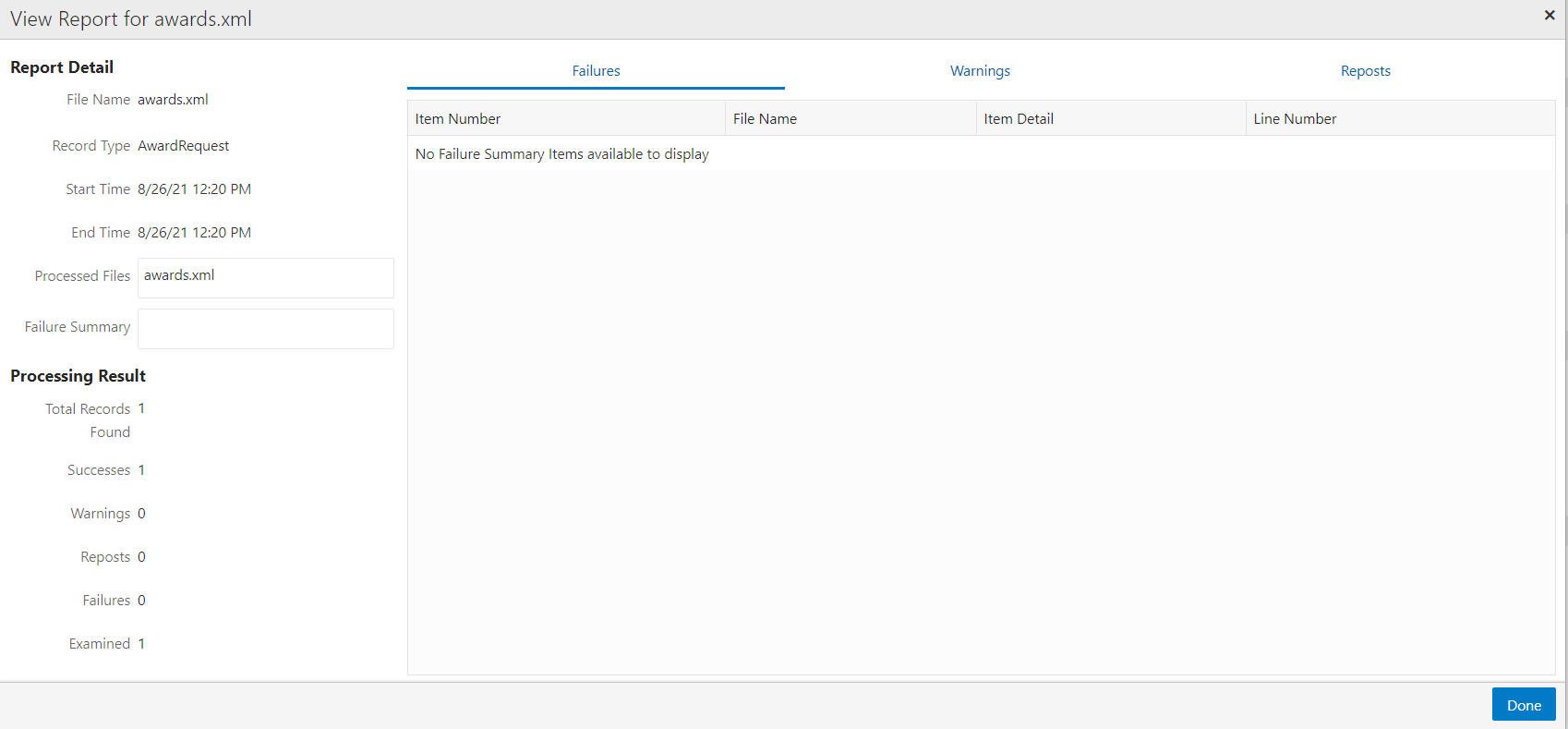 View Report For FIle Name Selected