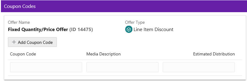 This figure shows the Coupon Codes Tab: Serialization - OFF.