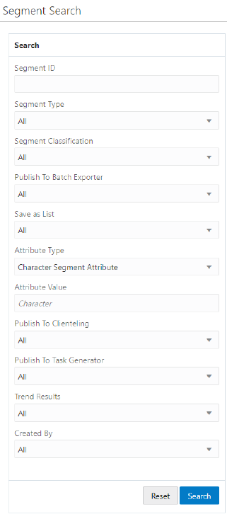 Segment Advanced Search Window