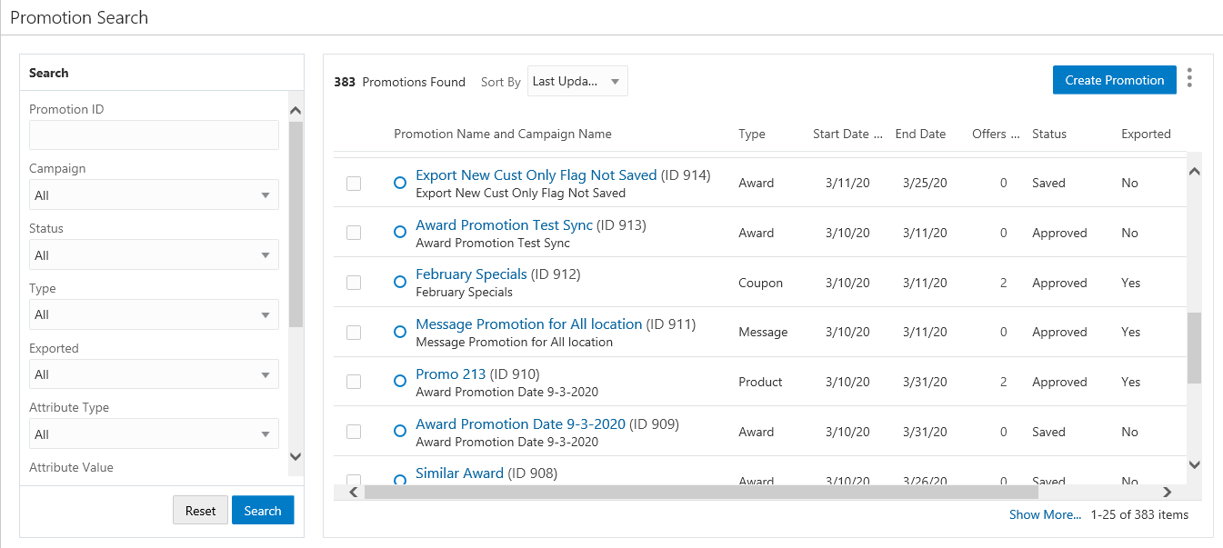 This figure shows the Promotion Search
