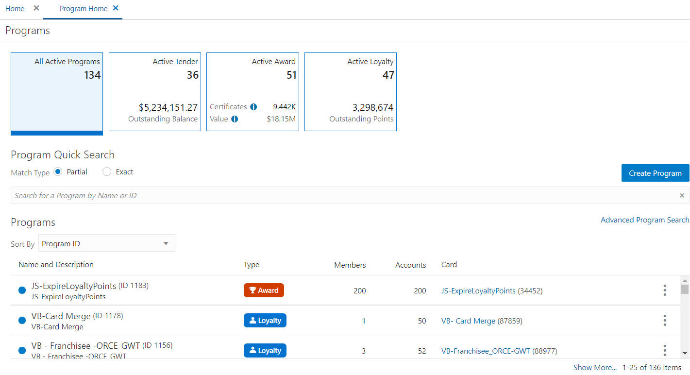 Program Home - All Active Programs Metric Tile