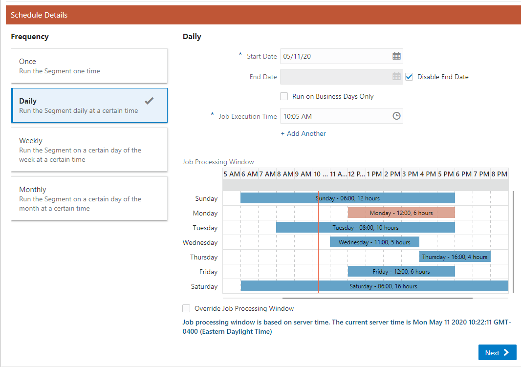 This figure shows the Schedule Frequency; Daily