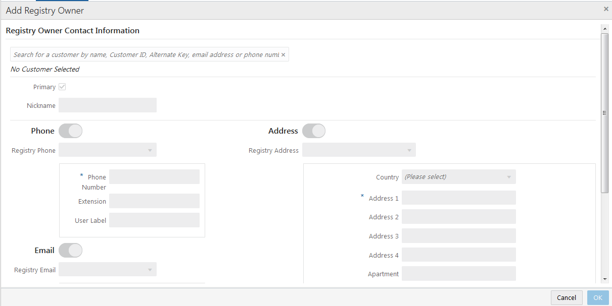 This figure shows the Add Registry Owner