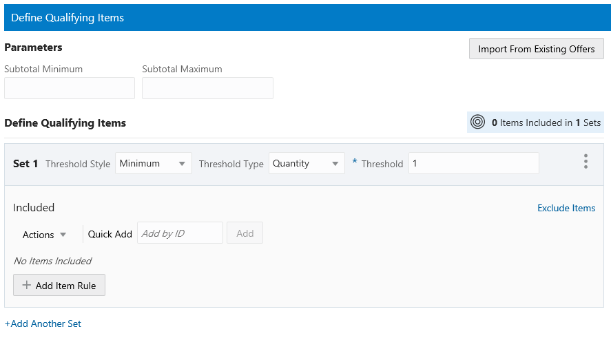 This figure shows the Qualifying Items Tab for Kit and Buy X Get Y