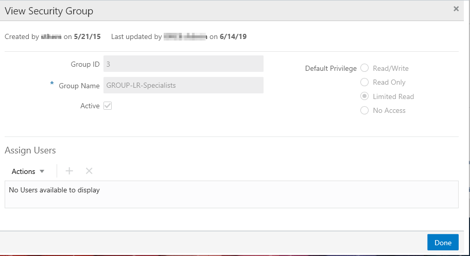 This figure shows the View Security Group