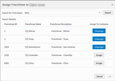 This figure shows the Assign Franchisee Results