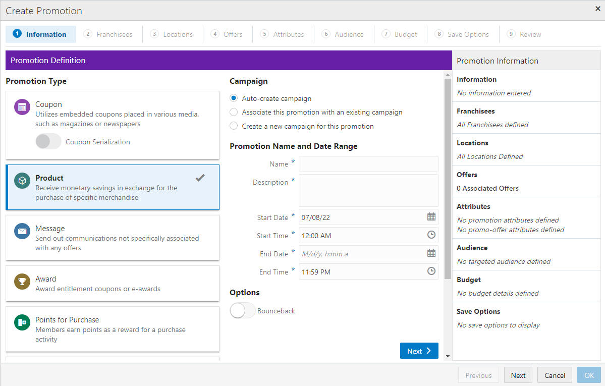 Information Tab - Product