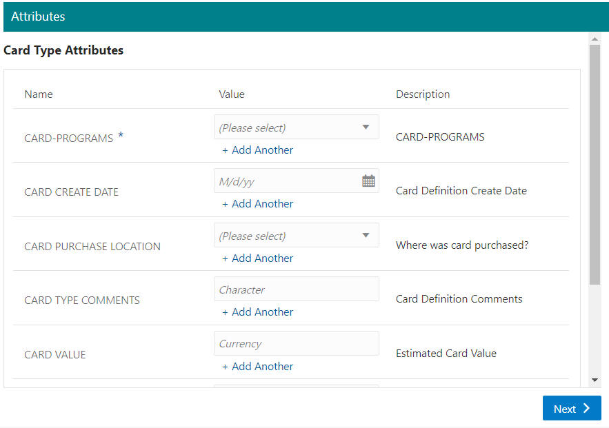 Attritbutes - Card Type Attributes