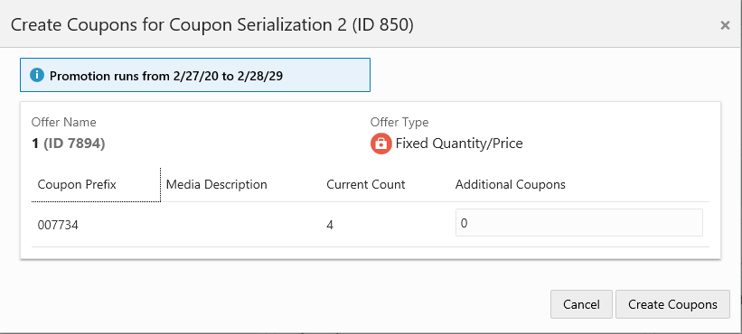 This figure shows the Create Coupons