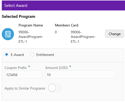 This figure shows the Award Program Certificate Options for E-Award
