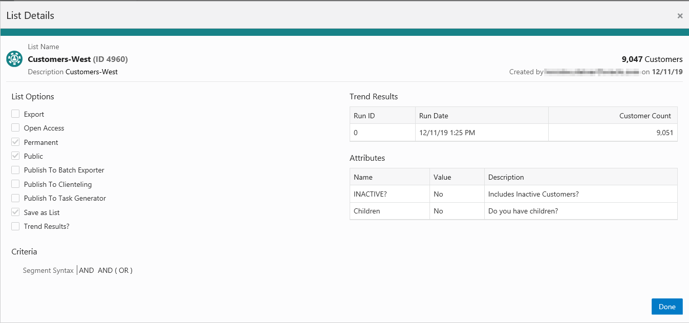 This figure shows the List Details