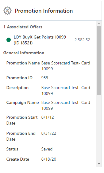 Promotion Information - Associated Offers (Average Points Per Transaction Tile Only)