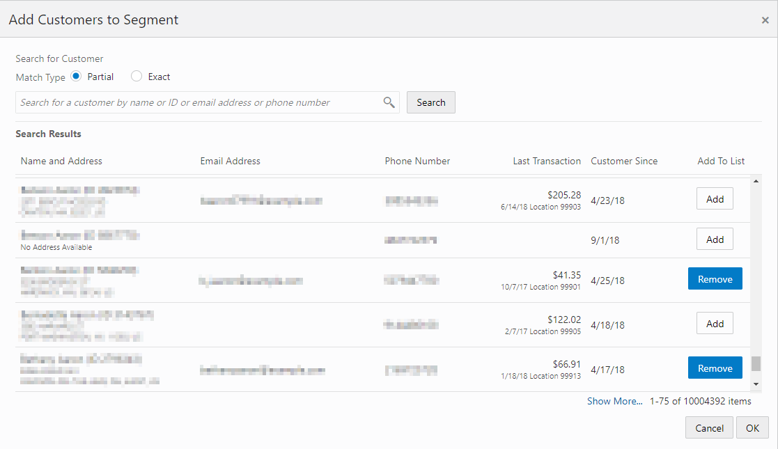 This figure shows the Add Customer to Segment