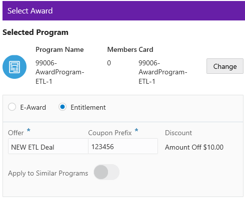 This figure shows the Award Program Certificate Options for Entitlement