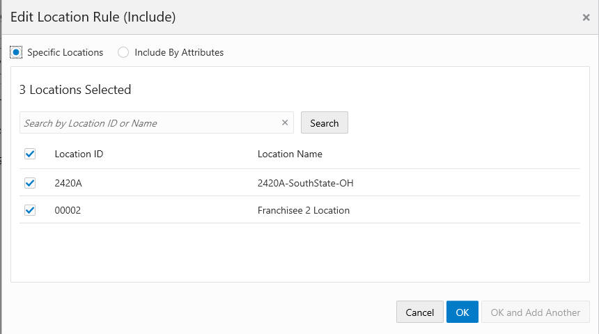 This figure shows the Edit Location Rule - Include for Specific Locations