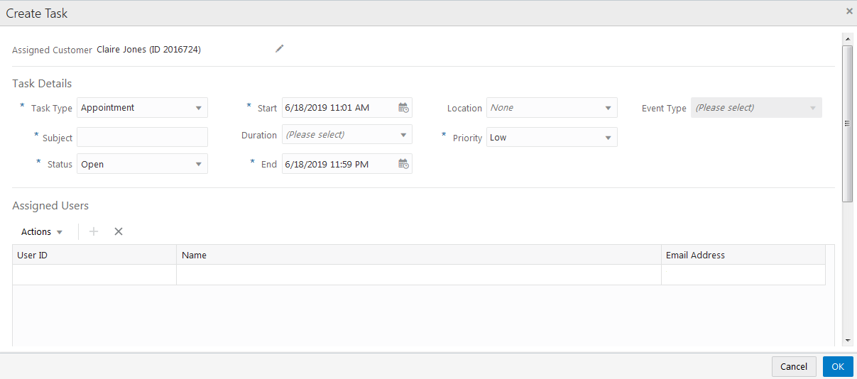 This figure shows the Create Task
