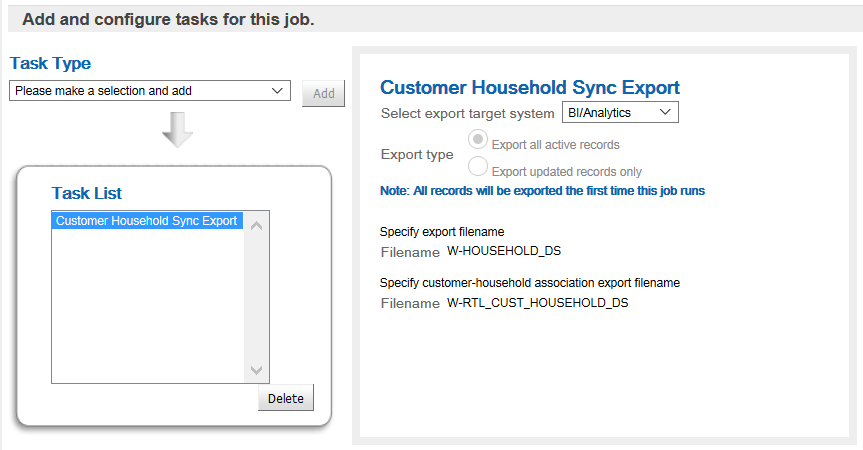 This image shows the Customer Household Sync Export Parameters. This image shows the Customer Household Sync Export Parameters.