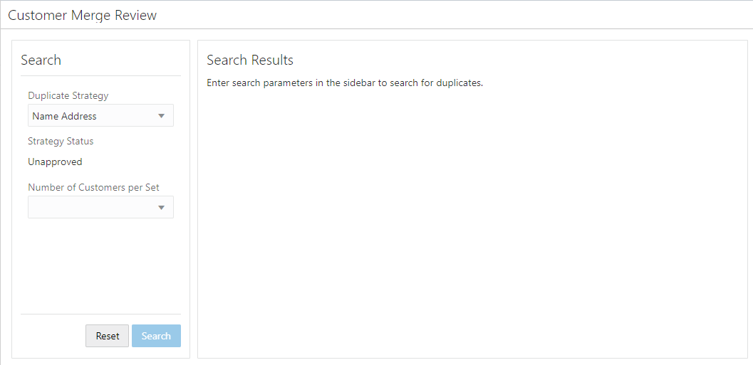 Customer Merge Review Search Panel