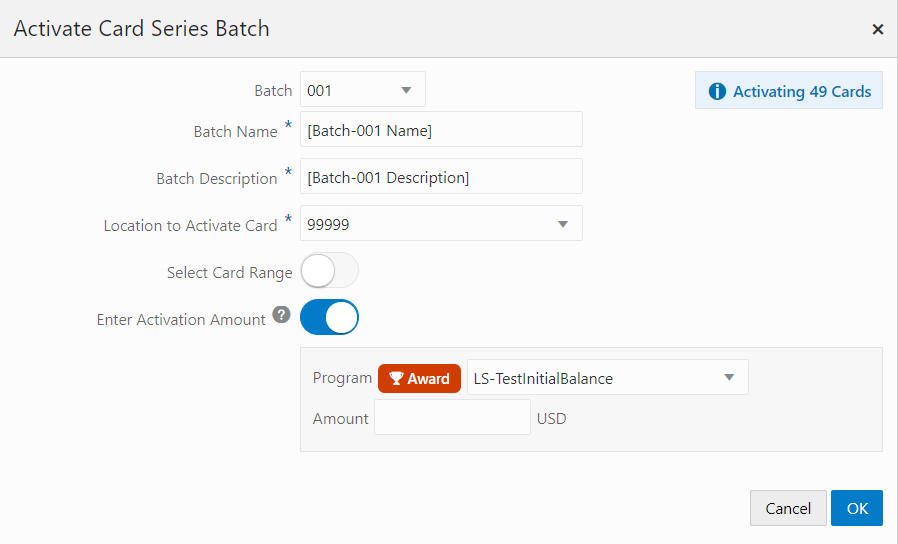 Activate Card Series Batch