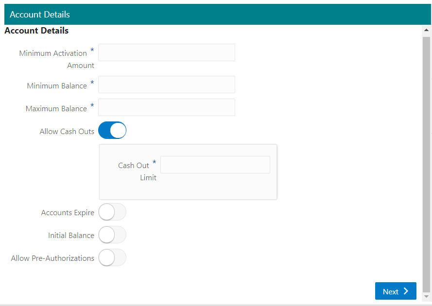 Tender Program - Account Details