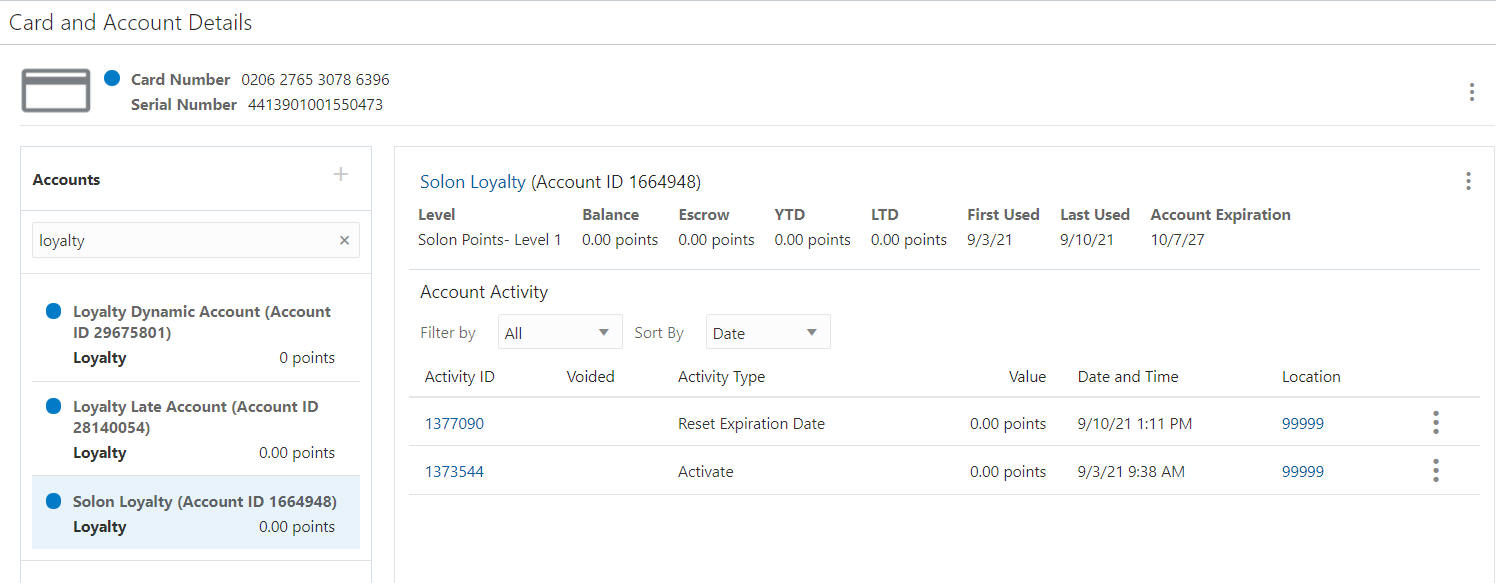 Loyalty Account Card and Account Details Loyalty Account Card and Account Details