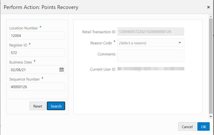 Perform Action: Point Recovery Search Result