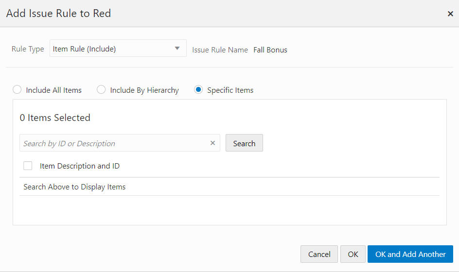 Item Rule (Include) - Specific Items