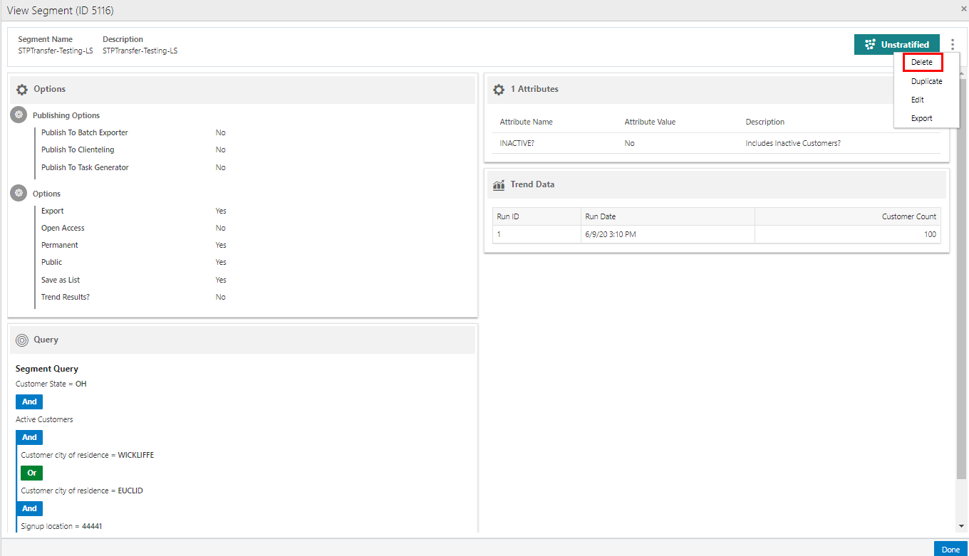 This figure shows the View Segment/Personal List - Delete.