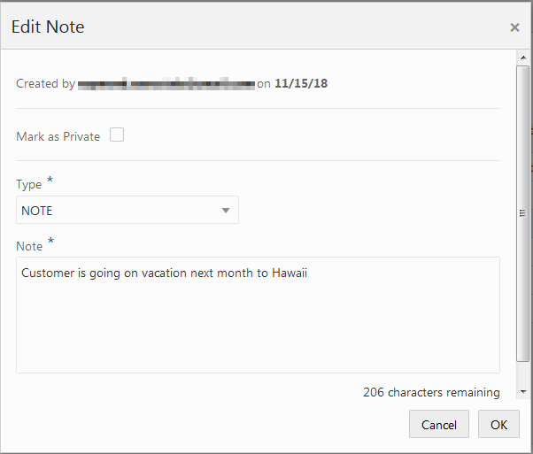 This figure shows the Edit Note