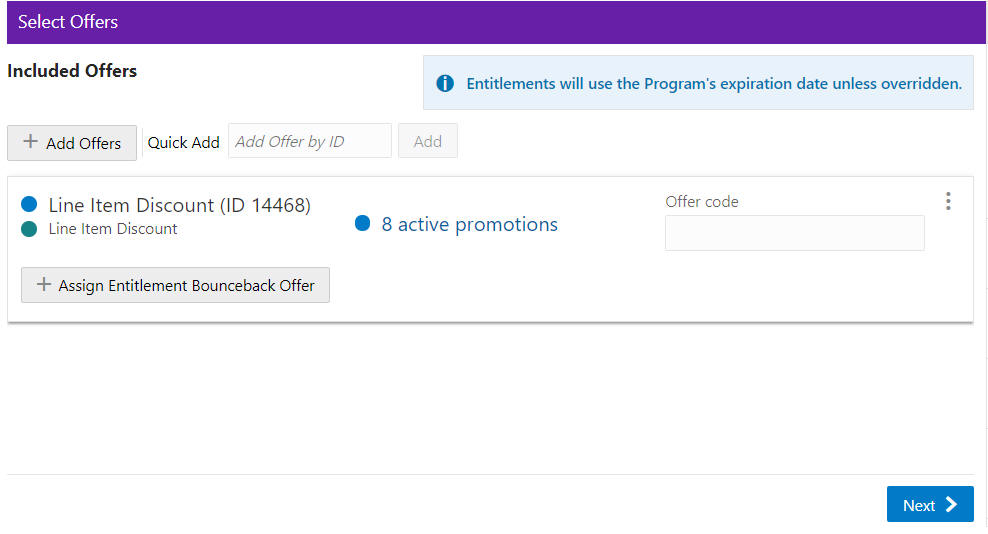 Offers Tab - Assigning Entitlements