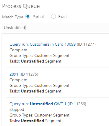 Process Queue Quick Search Results