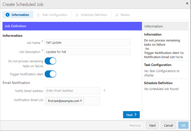Information Tab - Notification Email List