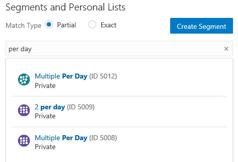 This figure shows Segments and Personal List Results