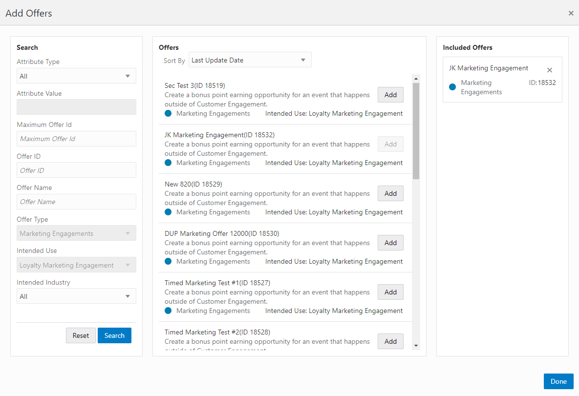 Add Offers - Marketing Engagements