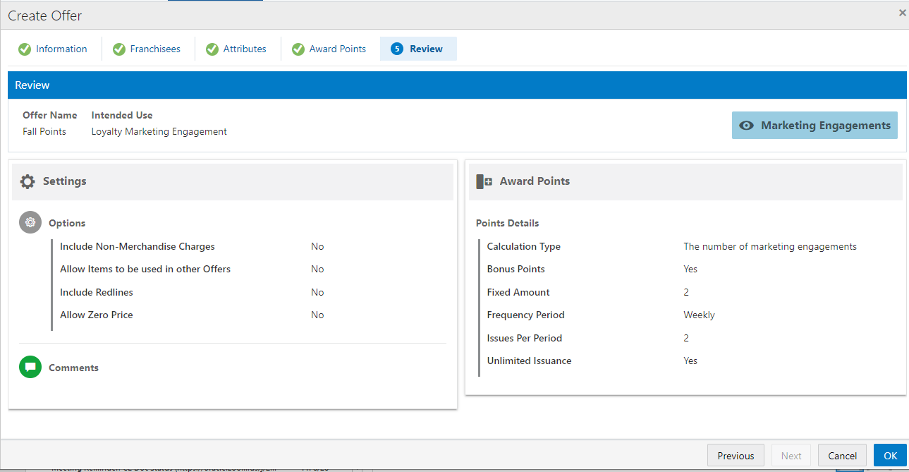 Review Tab - Marketing Engagements