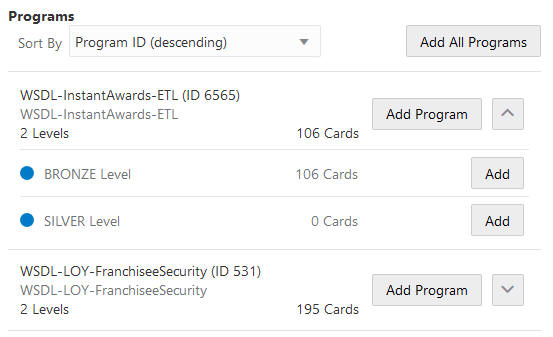 Programs Search Results Options