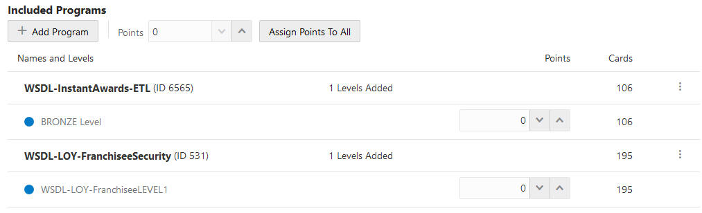 Included Programs - Assign Points