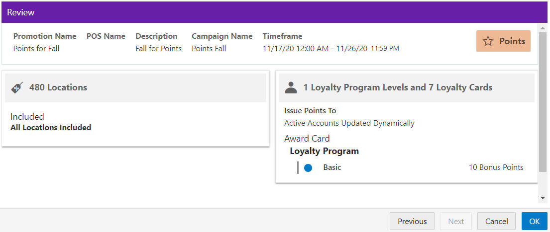 Points Promotion Review Tab